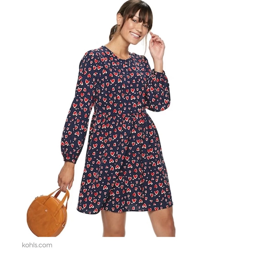 Popsugar Heart Long sleeve Dress Size L EUC